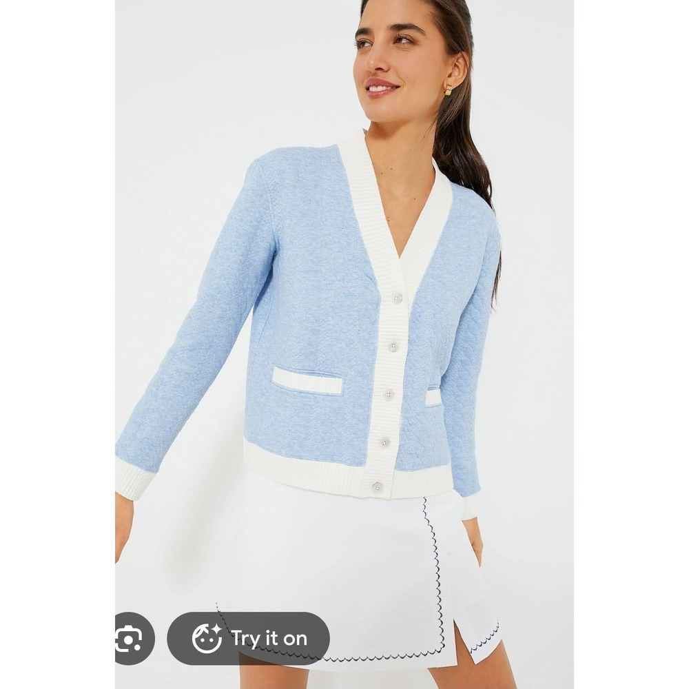 Tuckernuck Sport Blue Cable Quilted Cardigan V-Neck Button Front XL NEW